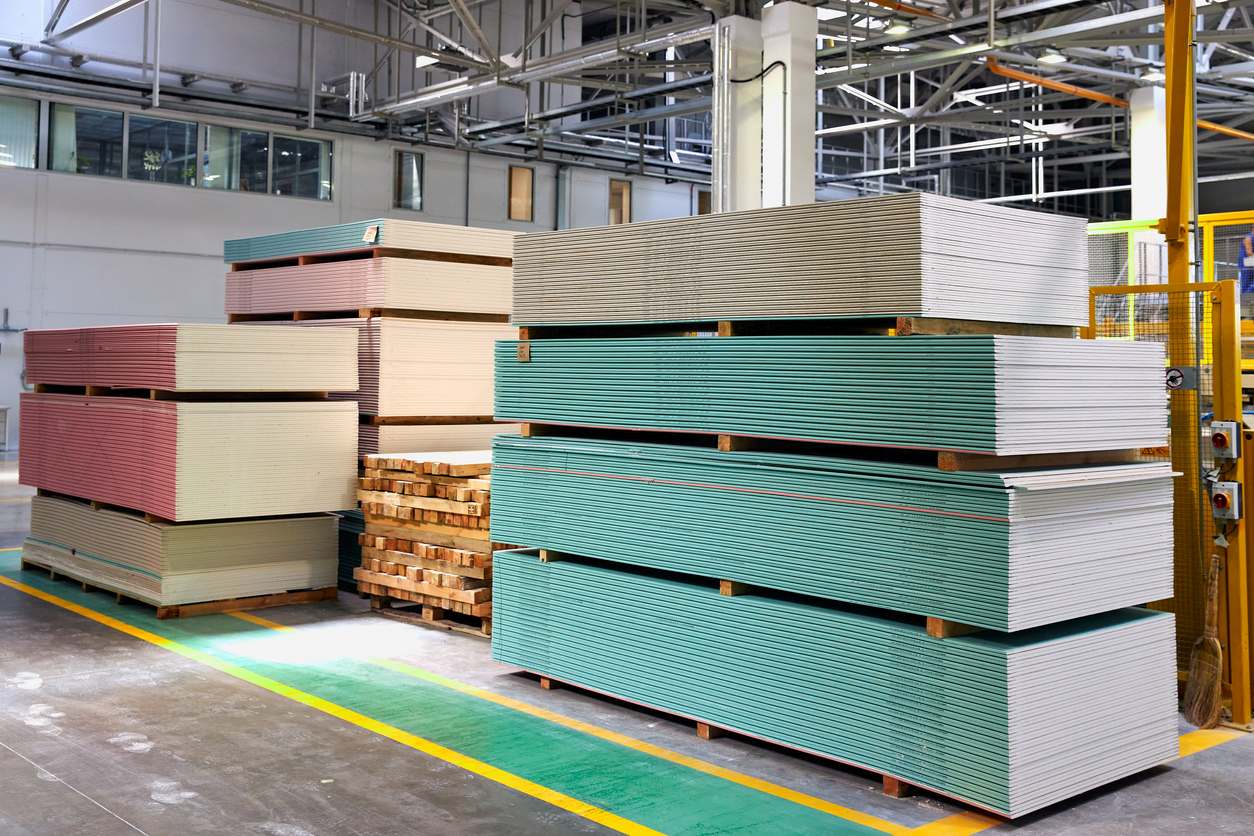 Stacks of standard drywall in a Union City, CA area commercial space