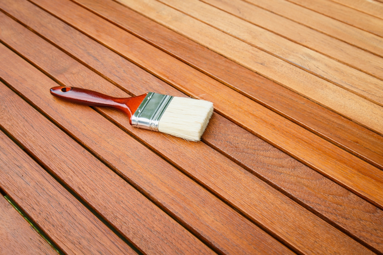 Wooden deck with fresh stain in the backyard of a Union City, CA home