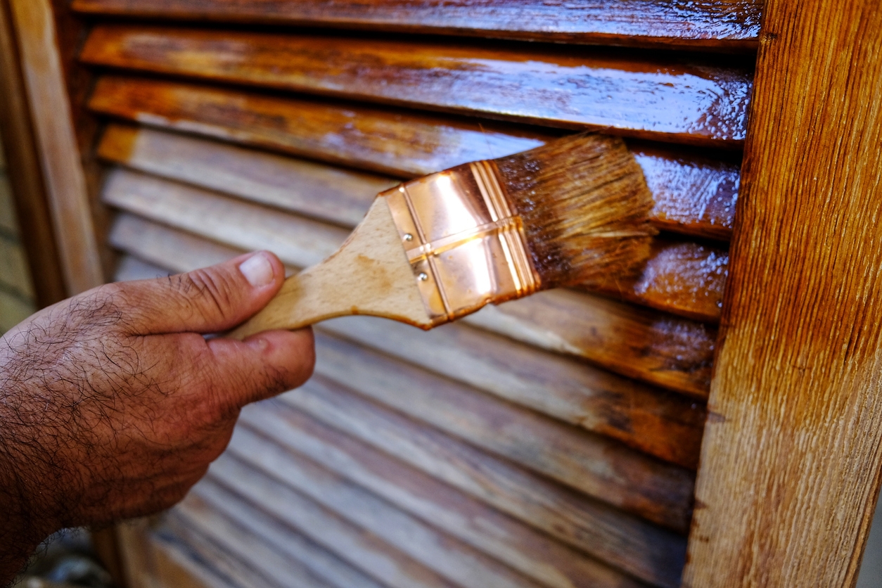 Staining shutters on a Sunnyvale home